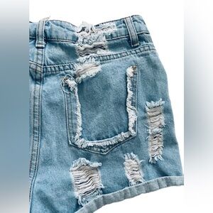 SHEIN Women’s High Rise Denim Cutoff Destroyed Blue Jean Shorts Size 28